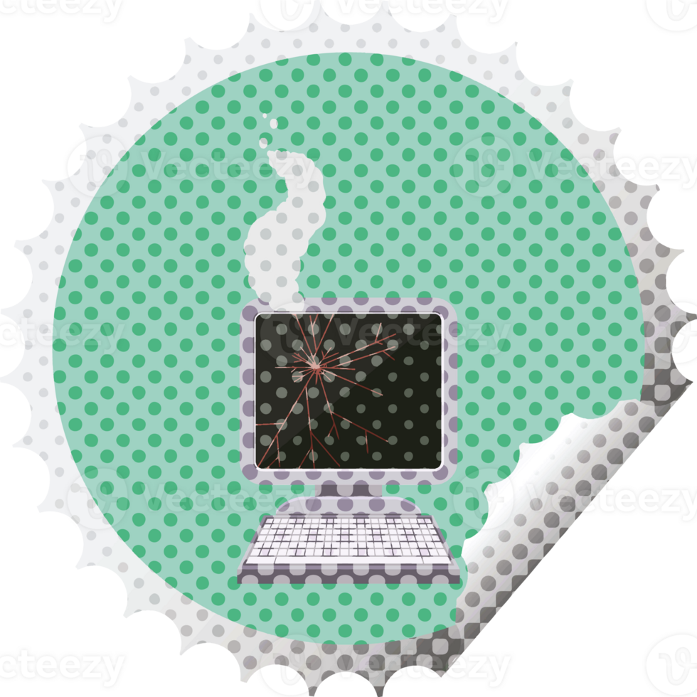 broken computer graphic   illustration round sticker stamp png