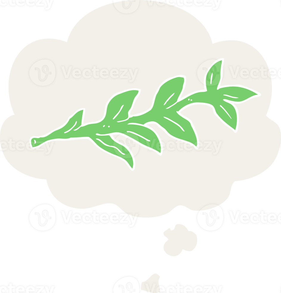 cartoon plant with thought bubble in retro style png