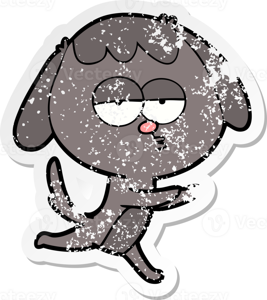 distressed sticker of a cartoon bored dog running png