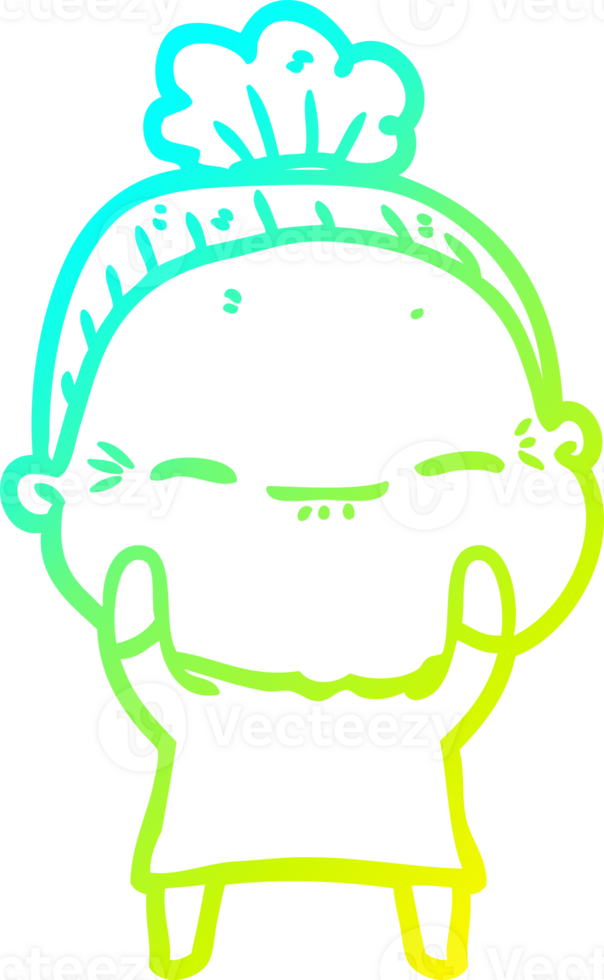 cold gradient line drawing of a cartoon peaceful old woman png