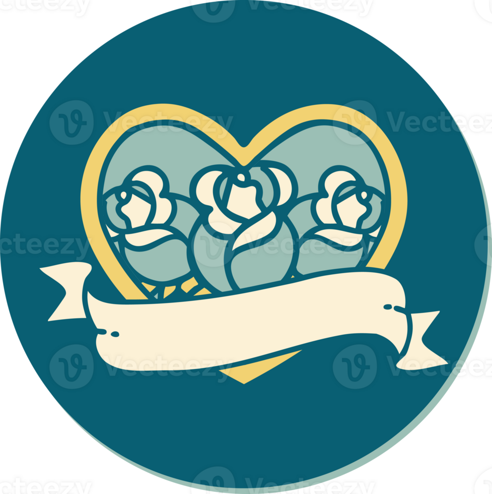 sticker of tattoo in traditional style of a heart and banner with flowers png