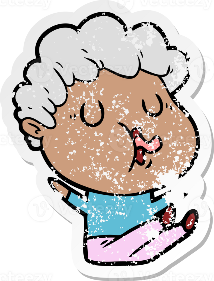 distressed sticker of a cartoon man singing png