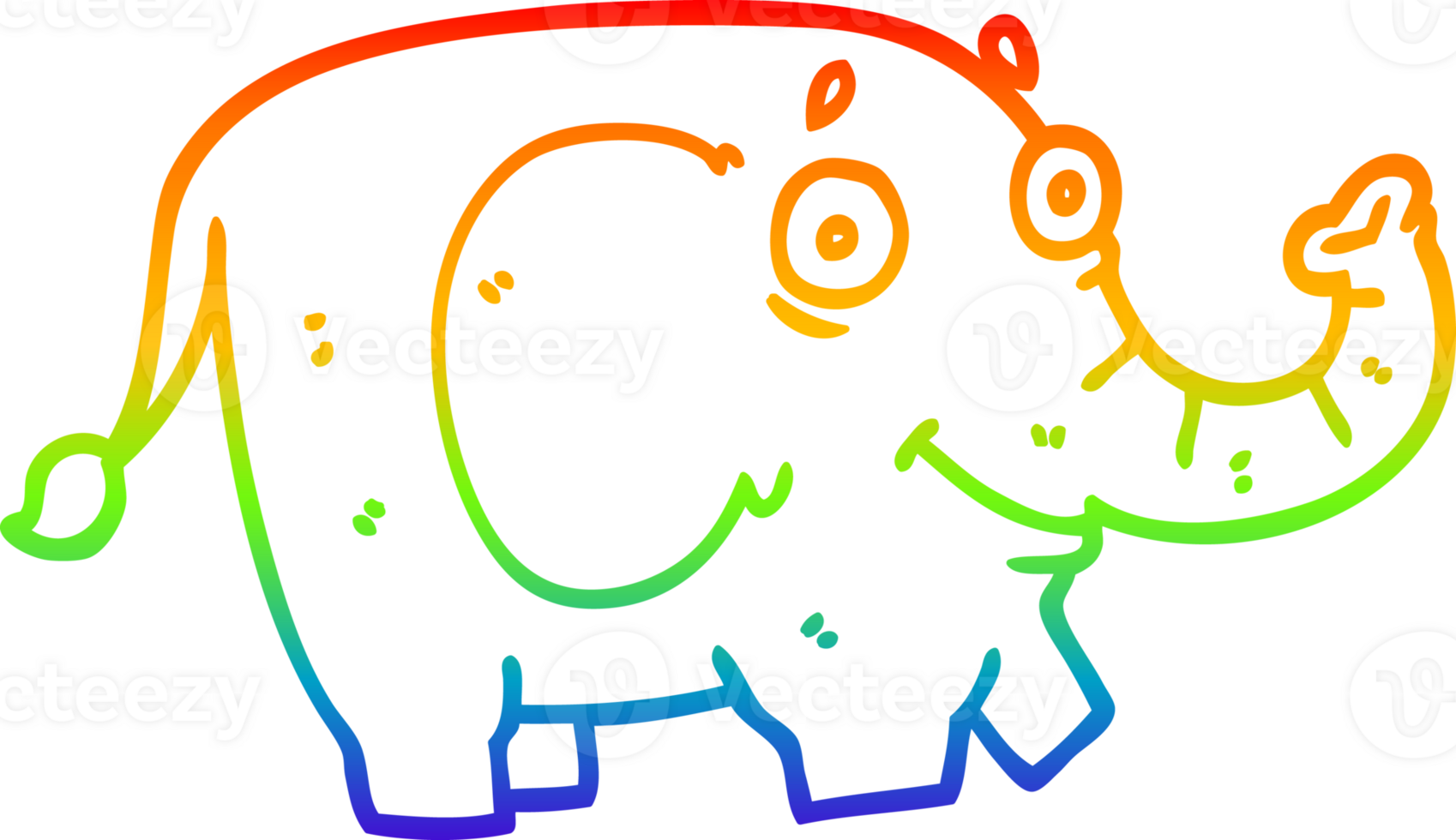 rainbow gradient line drawing of a cartoon funny elephant png