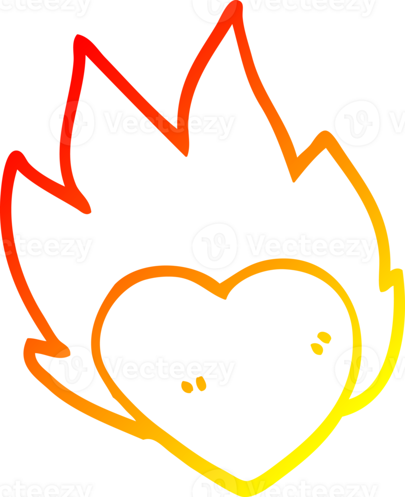 warm gradient line drawing of a cartoon flaming heart png