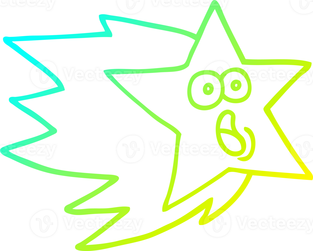 cold gradient line drawing of a cartoon shooting star png
