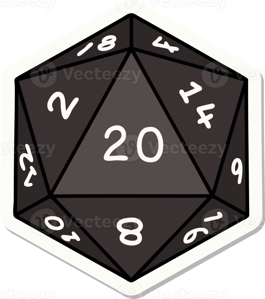 sticker of a natural 20 D20 dice roll png