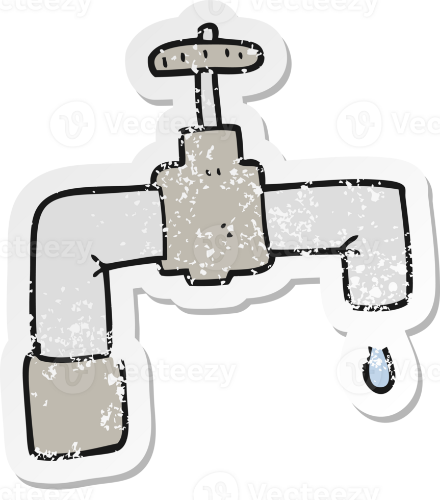 retro distressed sticker of a cartoon dripping faucet png