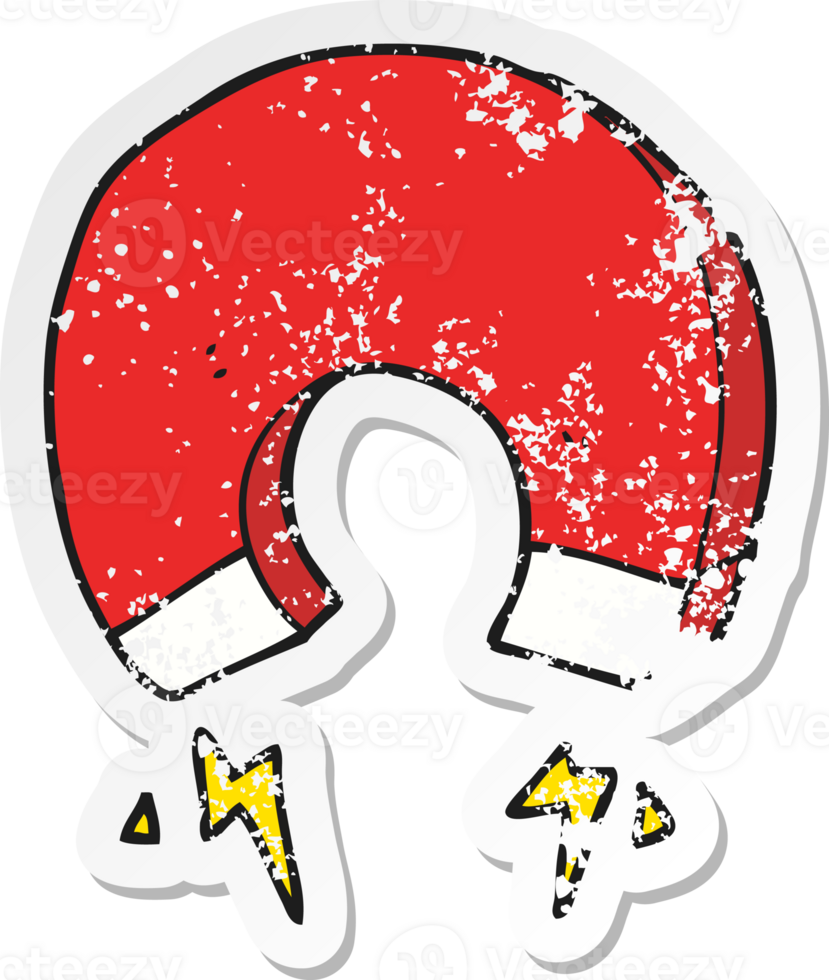 retro distressed sticker of a cartoon magnet png