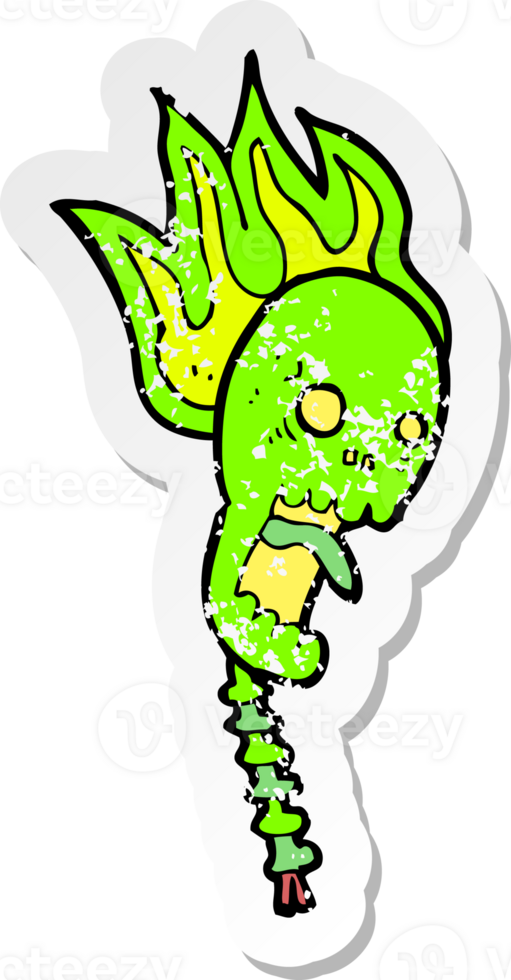 retro distressed sticker of a spooky cartoon skull png