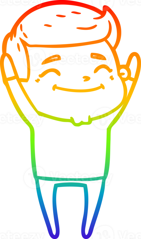 rainbow gradient line drawing of a happy cartoon man png