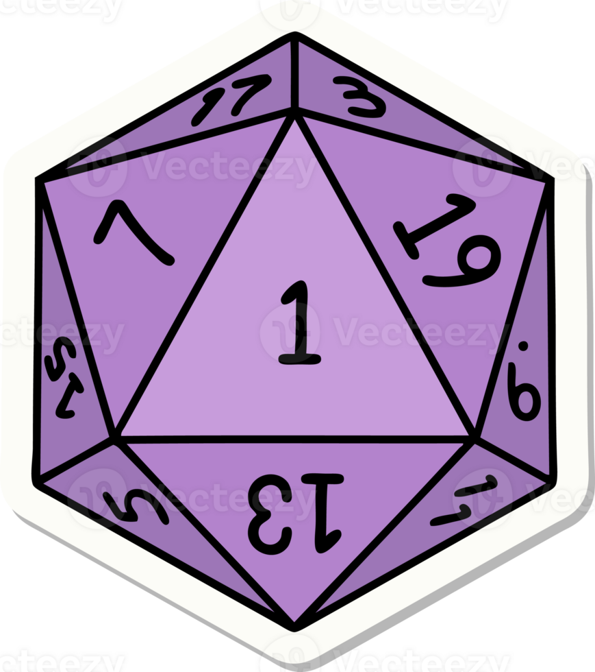 sticker of a natural 1 D20 dice roll png