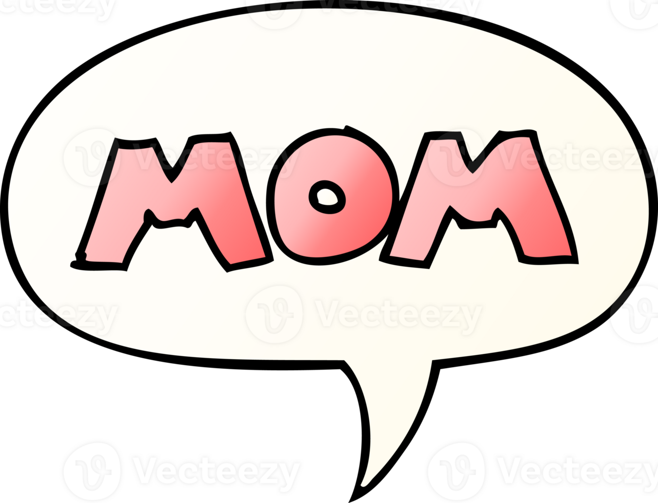 cartoon word mom with speech bubble in smooth gradient style png