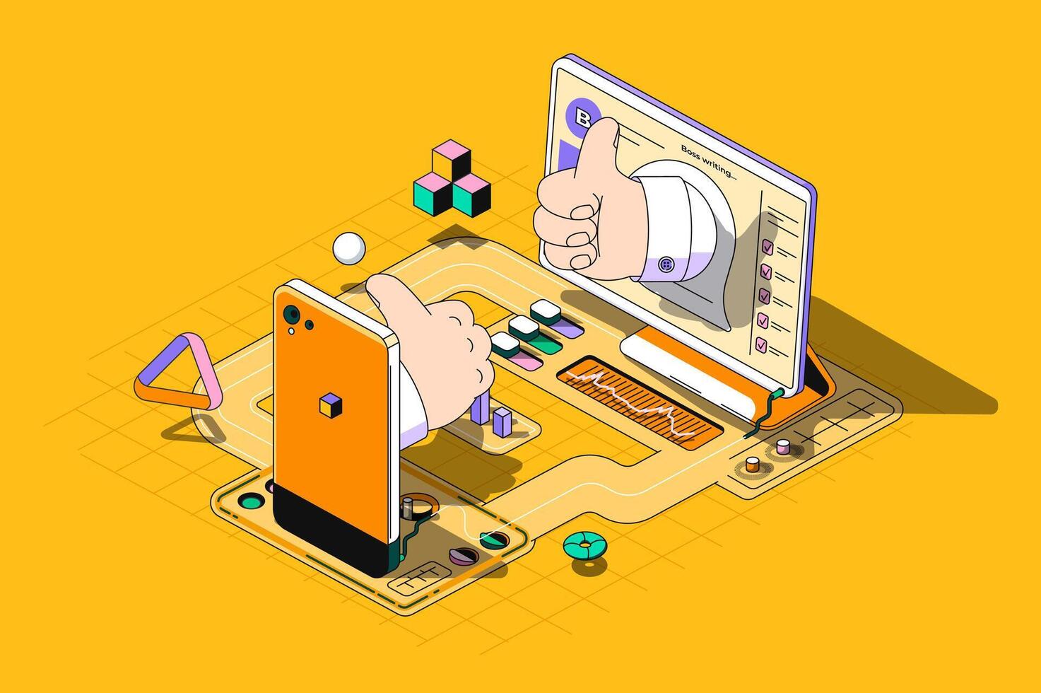 Feedback concept 3d isometric outline web design. Clients leave high rating, likes. Users comments with good experience, positive quality. web illustration with abstract line people composition vector
