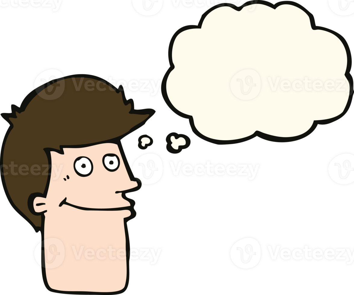 cartoon smiling man with thought bubble png