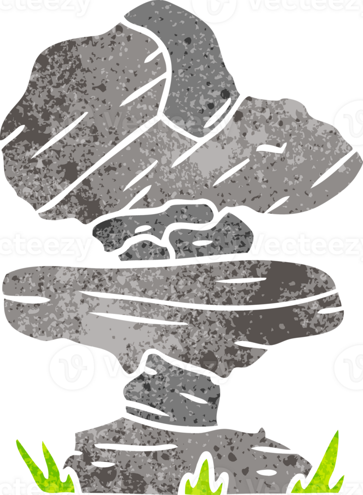 hand drawn retro cartoon doodle of grey stone boulder png