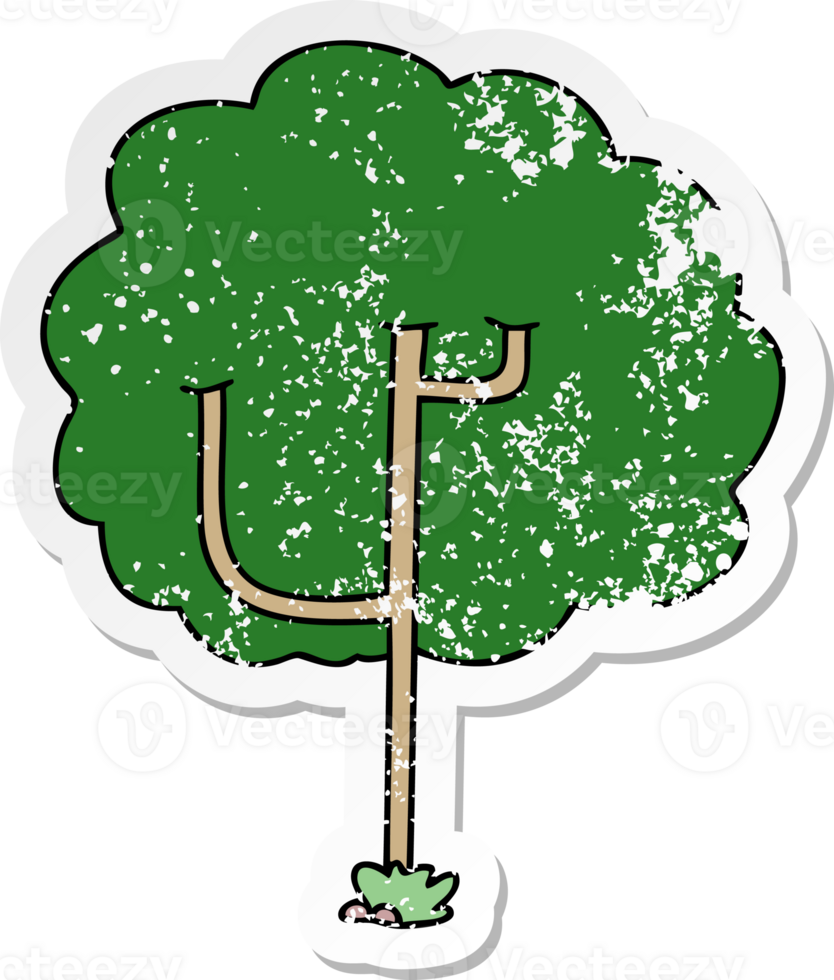 distressed sticker of a quirky hand drawn cartoon tree png