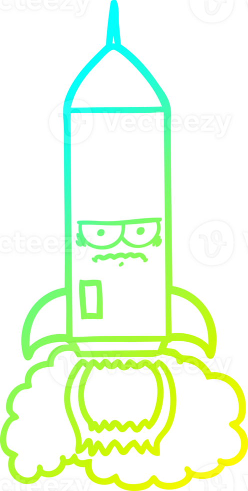 cold gradient line drawing of a cartoon rocket png