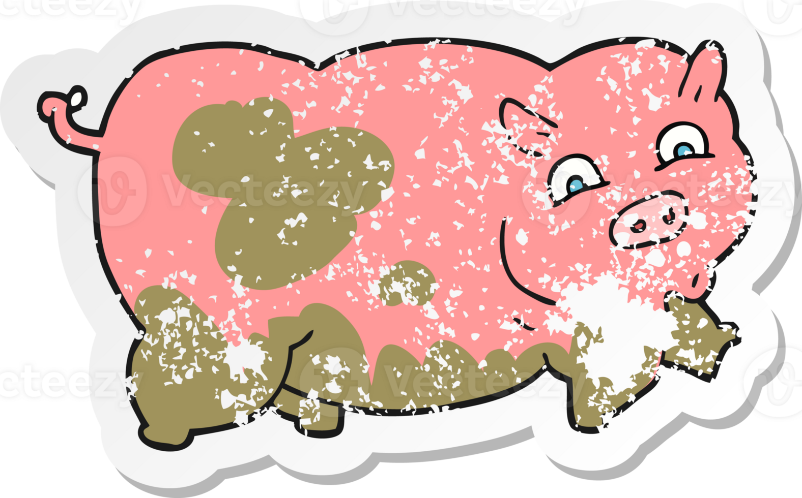retro distressed sticker of a cartoon pig png
