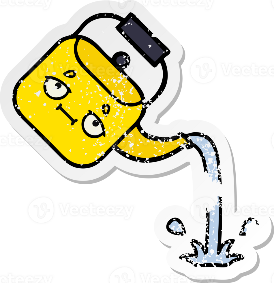 distressed sticker of a cute cartoon pouring kettle png