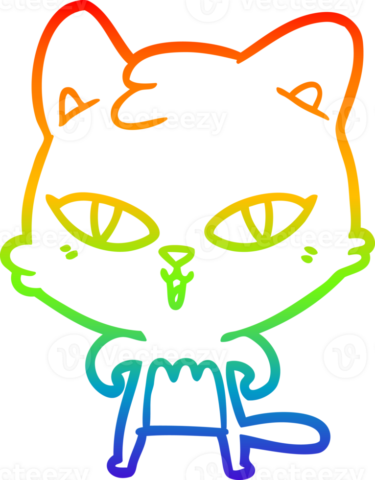 rainbow gradient line drawing of a cartoon cat png