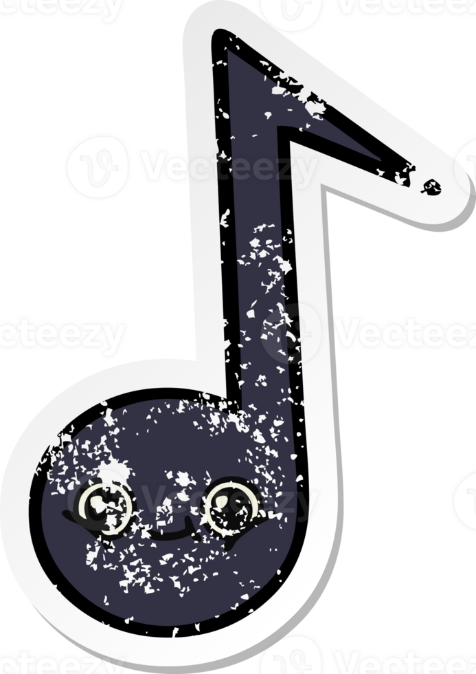 distressed sticker of a cute cartoon musical note png