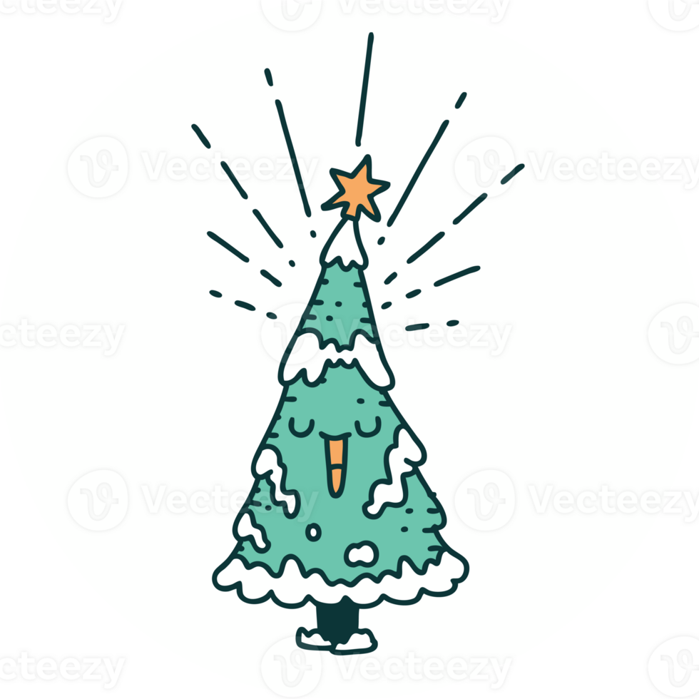 icon of a tattoo style happy christmas tree png
