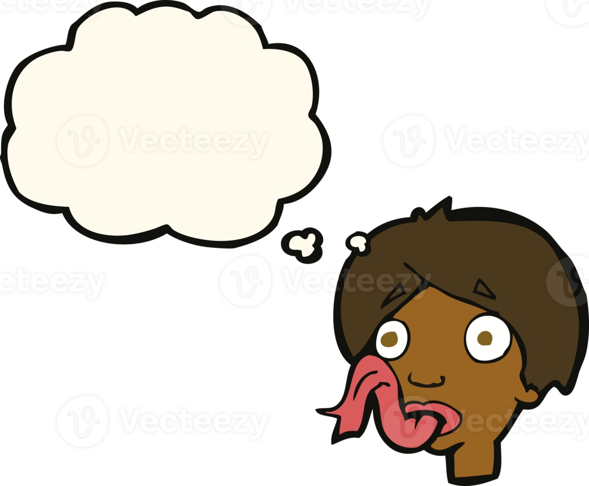 cartoon head sticking out tongue with thought bubble png