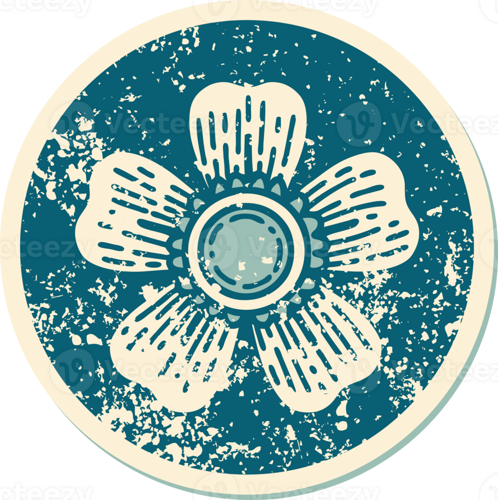 iconic distressed sticker tattoo style image of a flower png