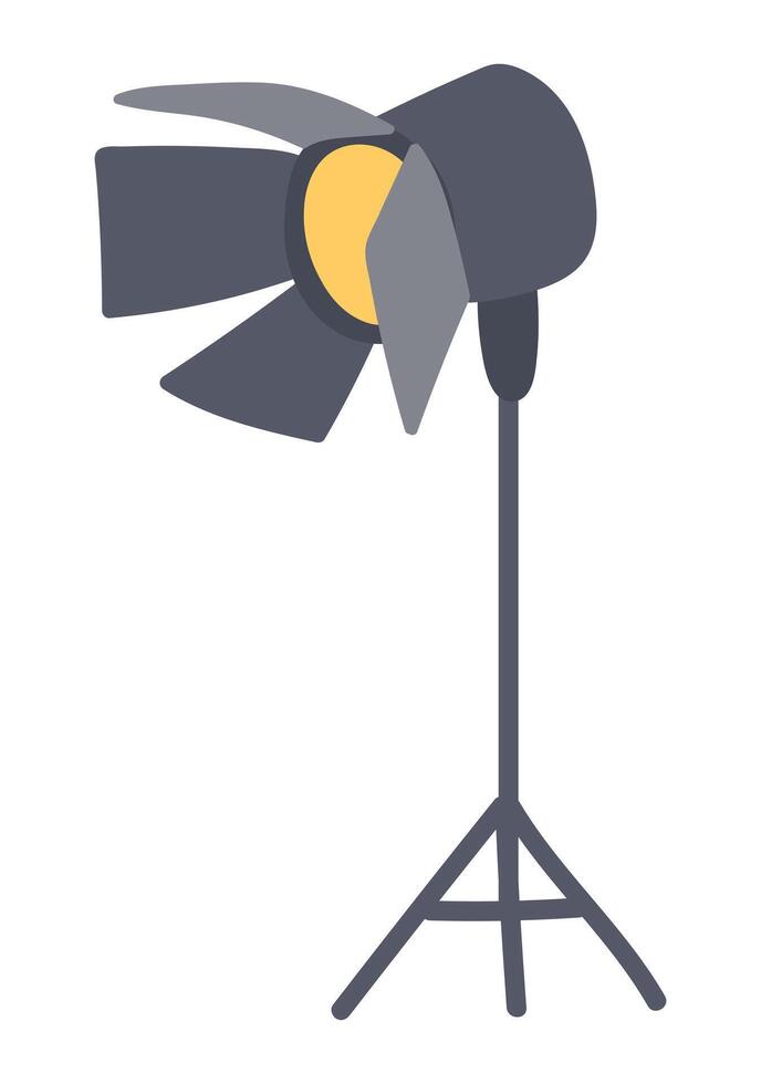 Cinema spotlight in flat design. Illumination lamp projector on tripod. illustration isolated. vector