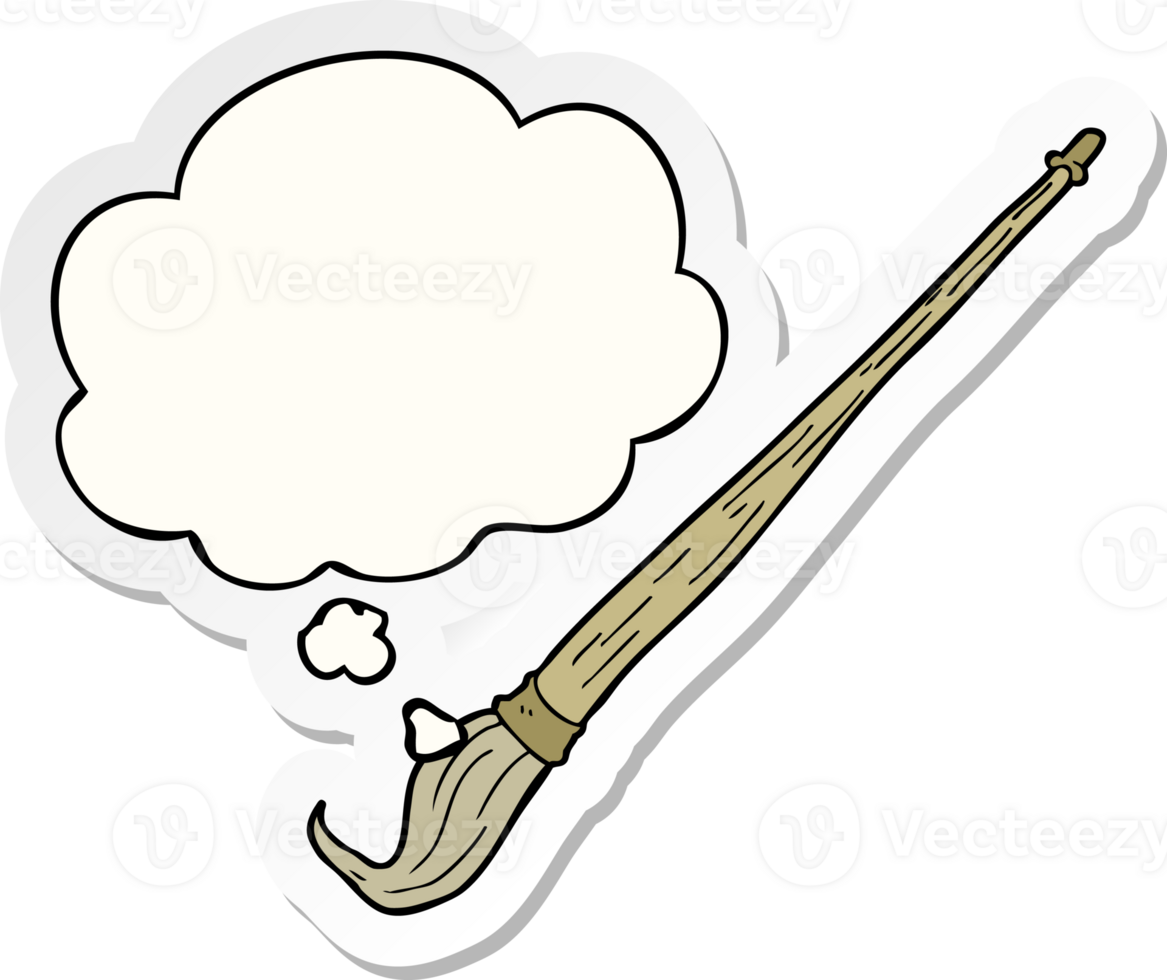cartoon paint brush with thought bubble as a printed sticker png