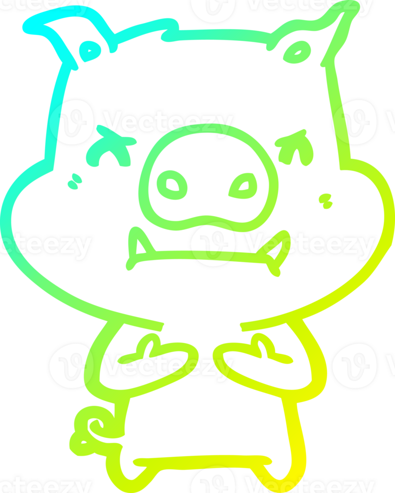 cold gradient line drawing of a angry cartoon pig png