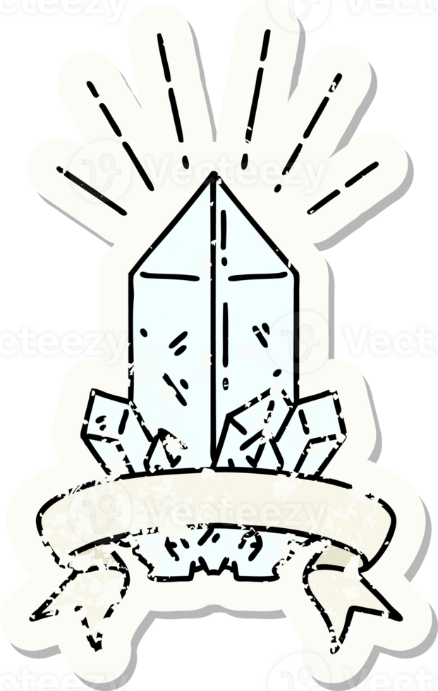 worn old sticker of a tattoo style quartz crystal png