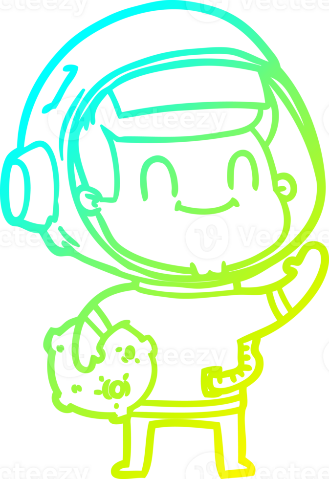 cold gradient line drawing of a happy cartoon astronaut man png