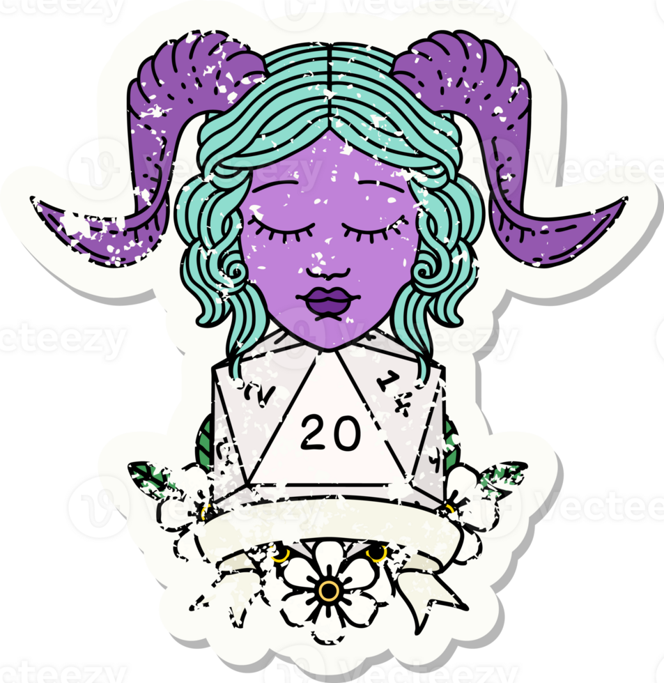 retro tatuering stil tiefling med naturlig 20 d20 rulla png