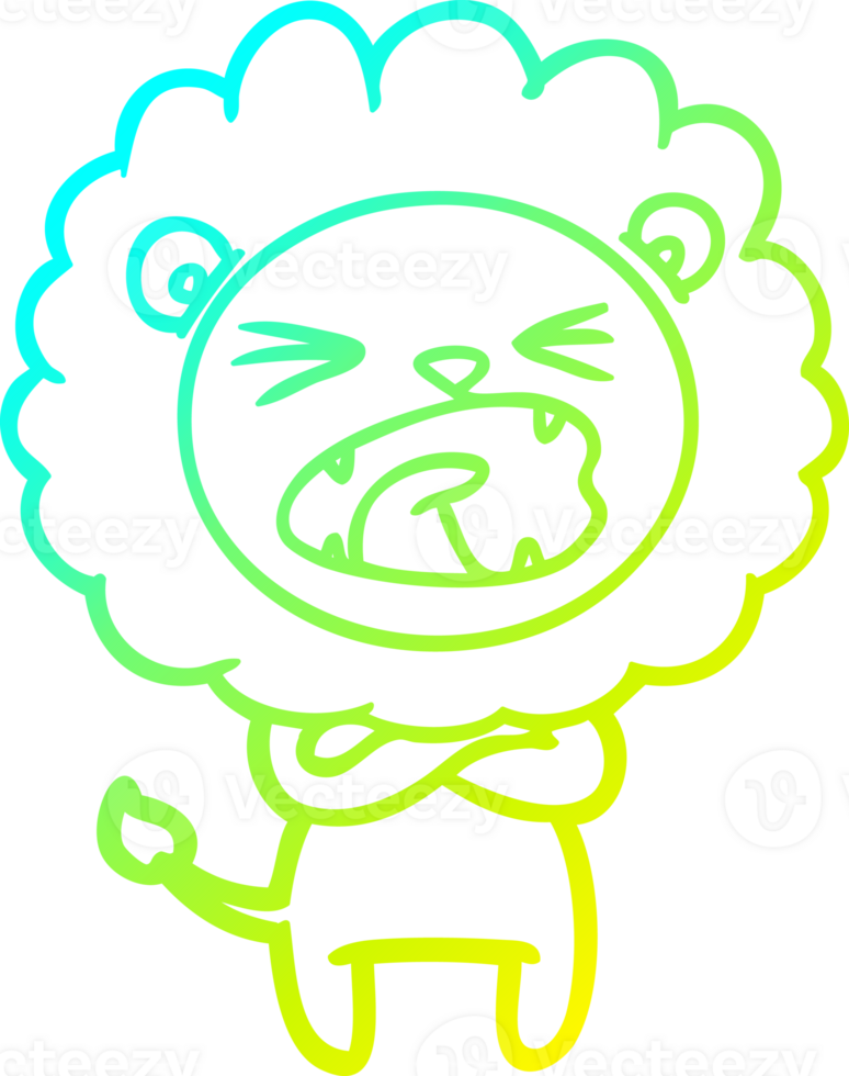 cold gradient line drawing of a cartoon angry lion png