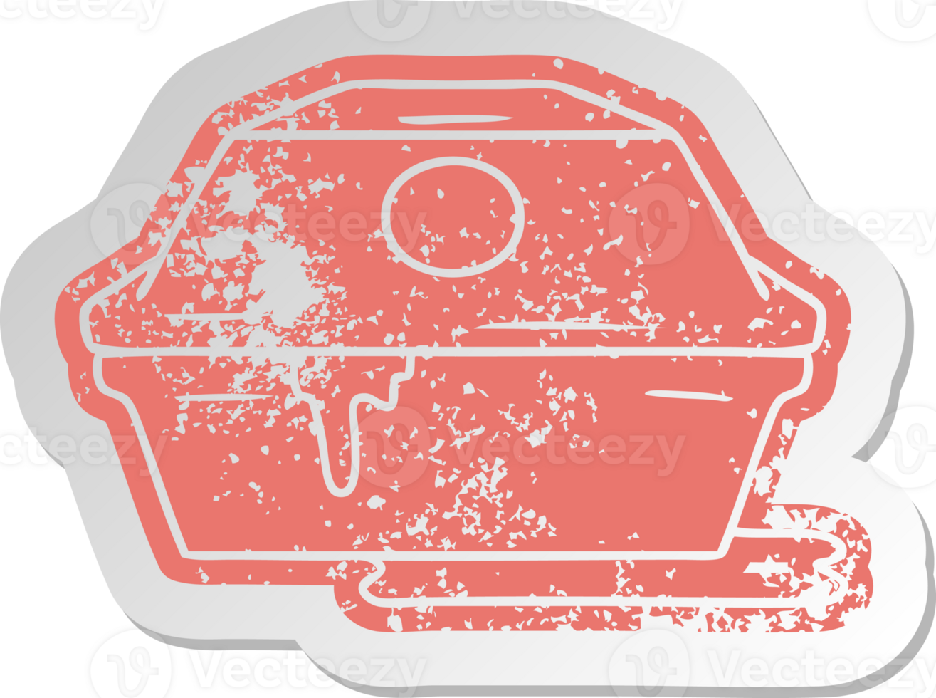distressed old cartoon sticker of a fast food burger container png