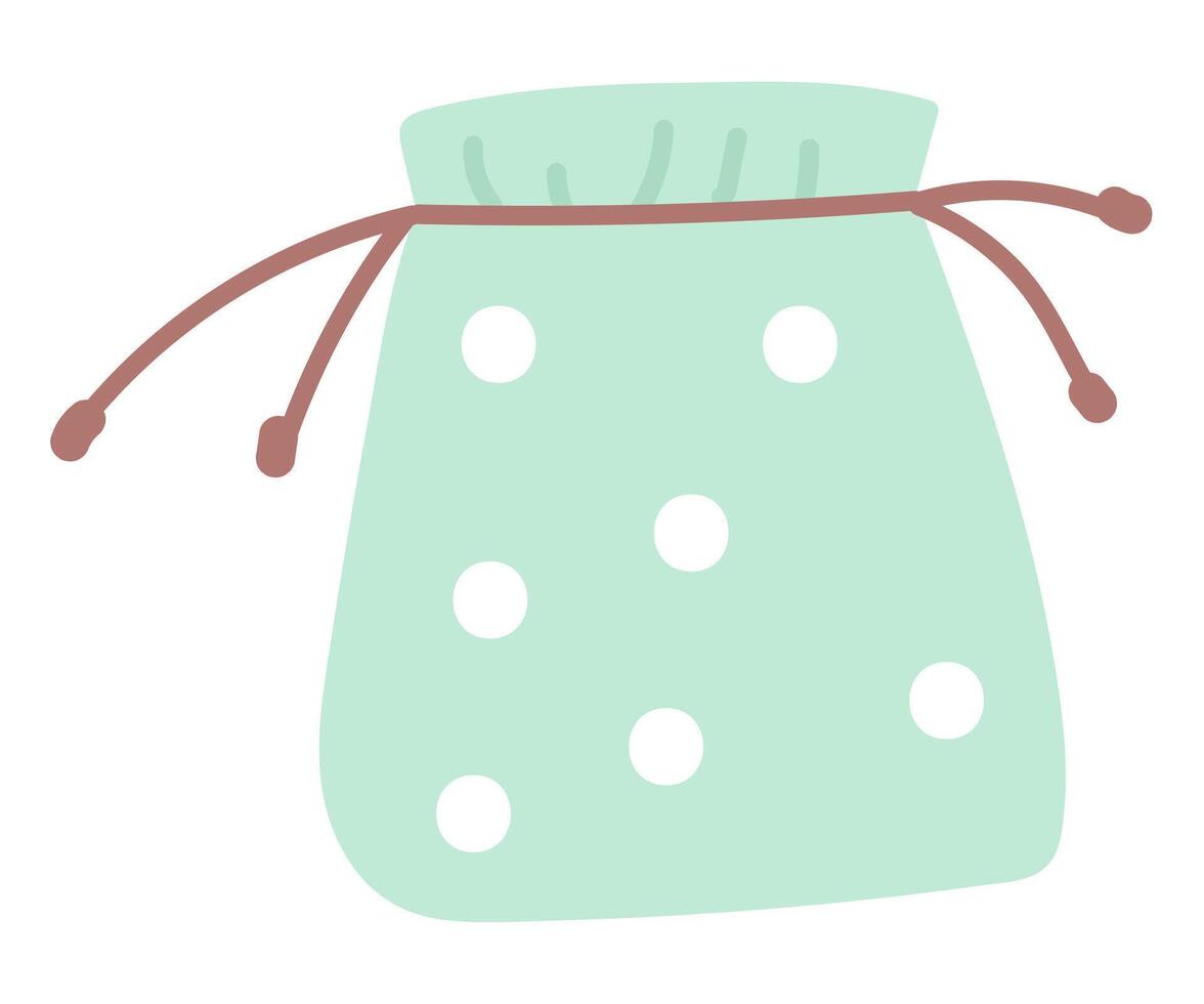 Textile bag with string in flat design. Cotton package, zero waste accessory. illustration isolated. vector