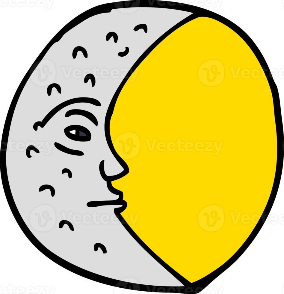 cartoon doodle crescent moon with face png
