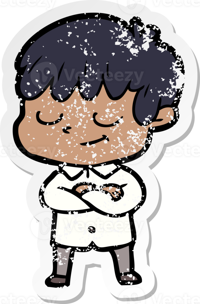 distressed sticker of a cartoon happy boy png