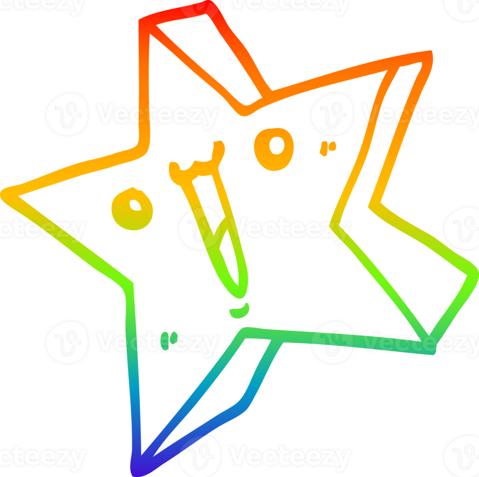 rainbow gradient line drawing of a cartoon happy star png
