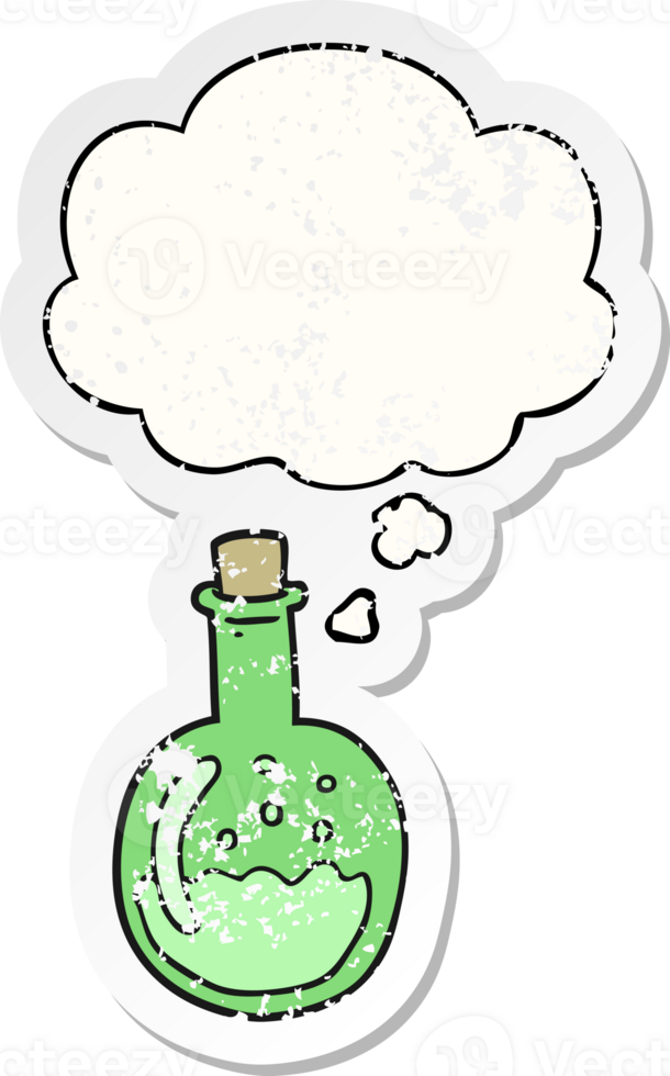 cartoon potion with thought bubble as a distressed worn sticker png