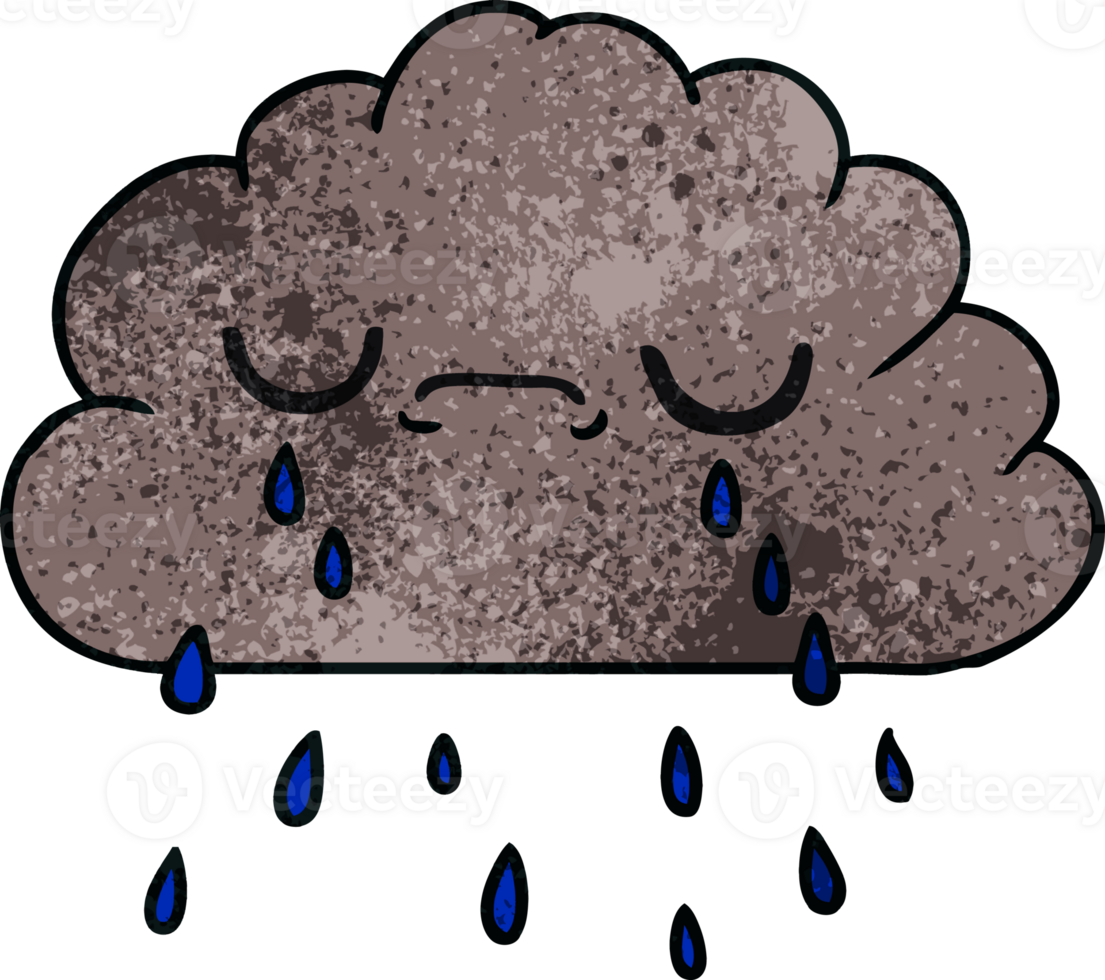 hand drawn textured cartoon of cute crying cloud png