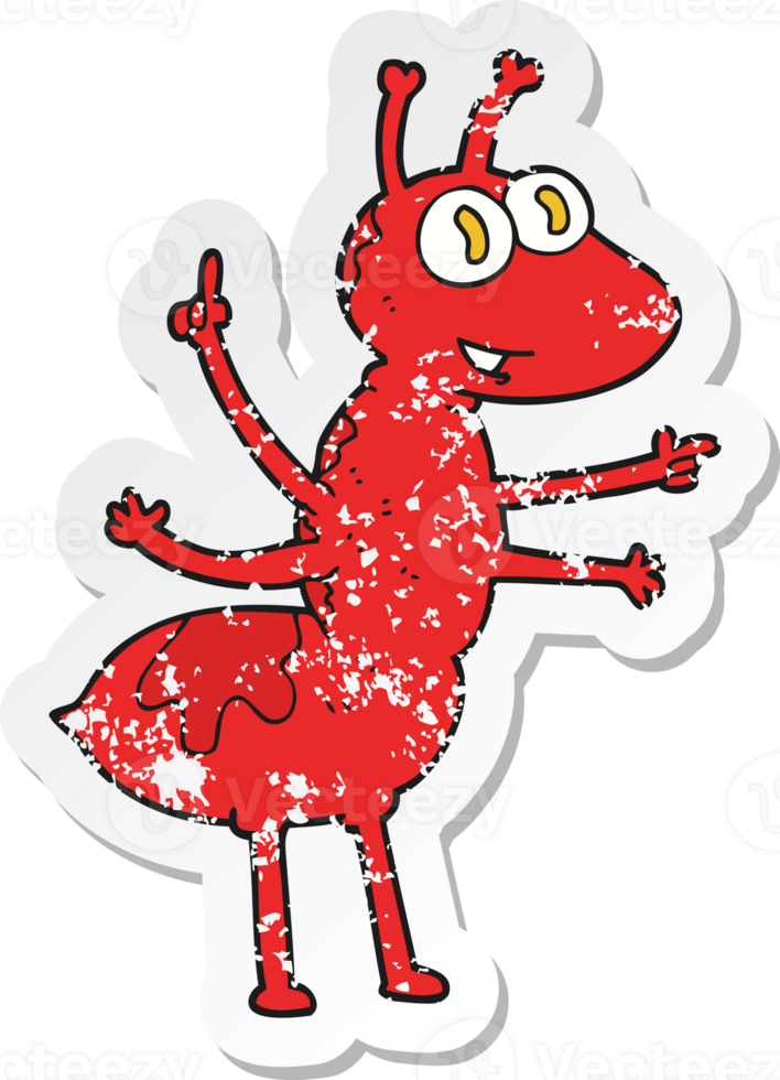 retro distressed sticker of a cartoon ant png