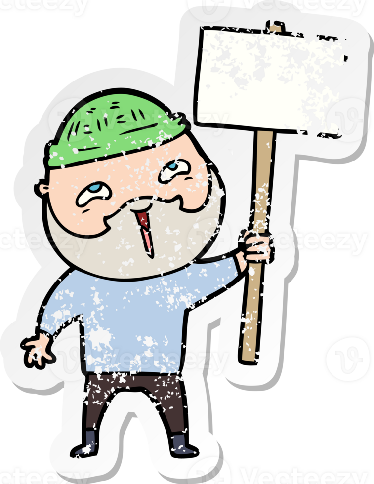distressed sticker of a cartoon happy bearded man png