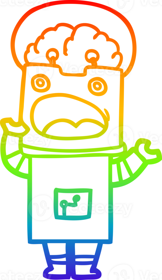 rainbow gradient line drawing of a cartoon robot png