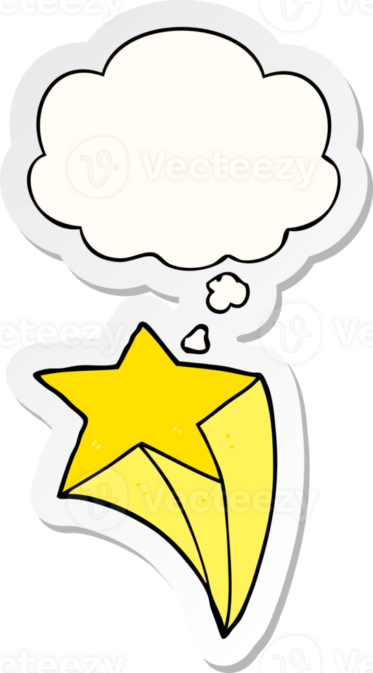 cartoon shooting star with thought bubble as a printed sticker png