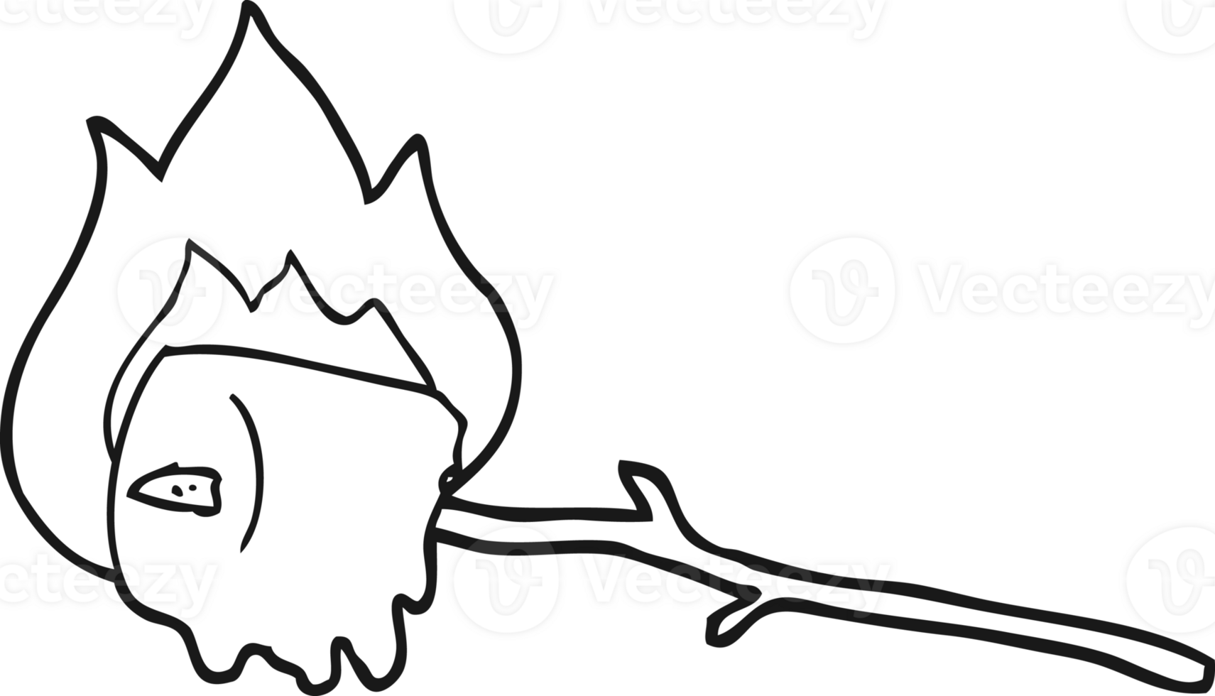hand drawn black and white cartoon burning marshmallow png