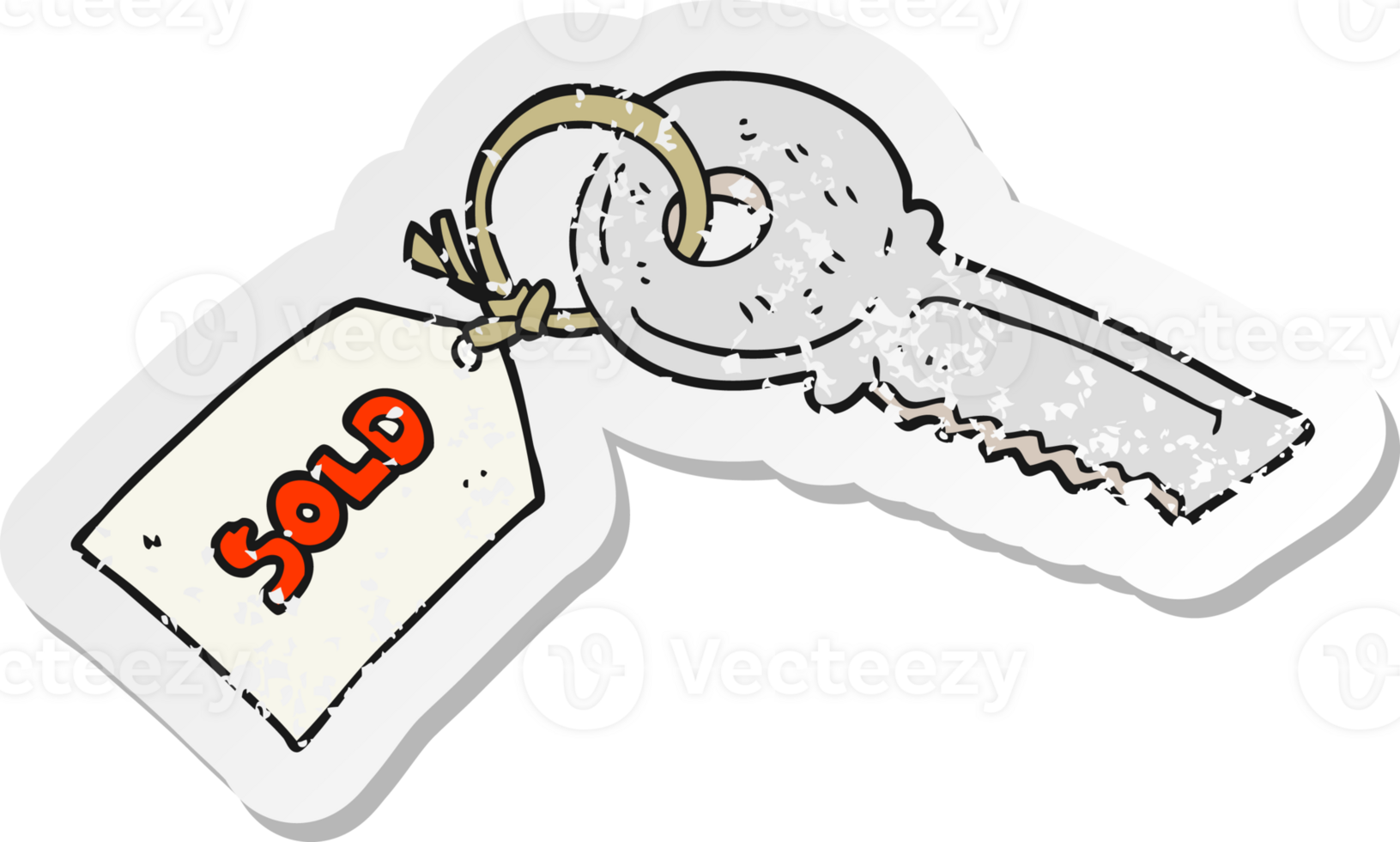 retro distressed sticker of a cartoon key with sold tag png