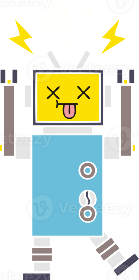 flat color retro cartoon of a robot malfunction png