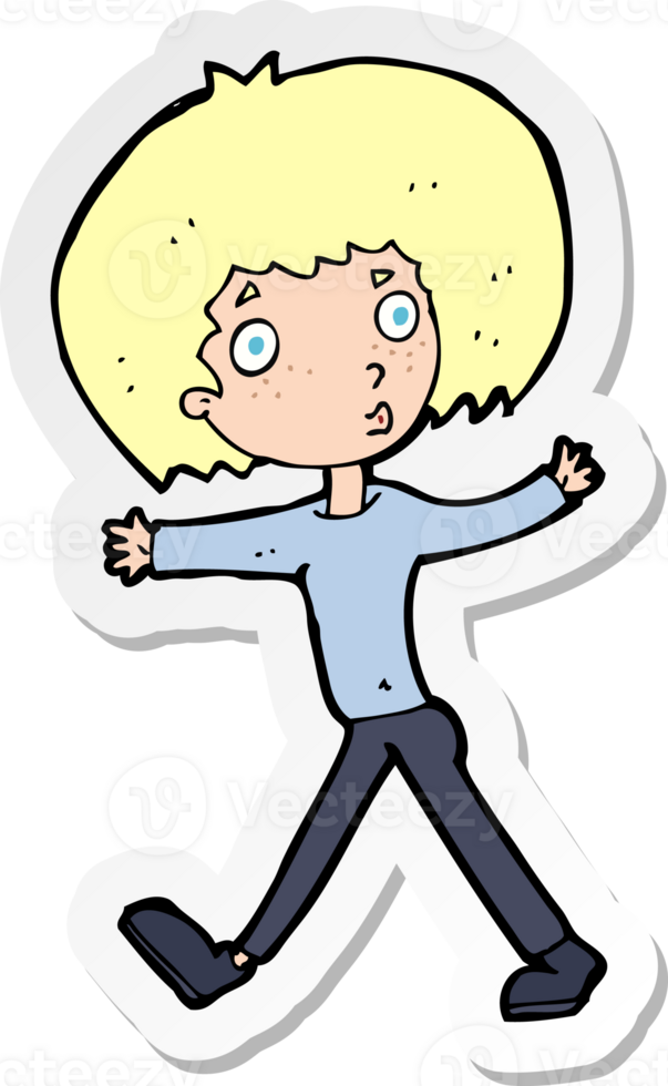 sticker of a cartoon surprised man walking png